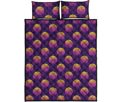 Retrowave Sunset Pattern Print Quilt Bed Set