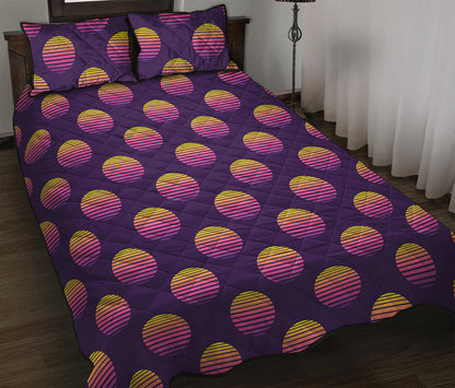Retrowave Sunset Pattern Print Quilt Bed Set