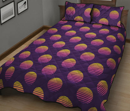Retrowave Sunset Pattern Print Quilt Bed Set