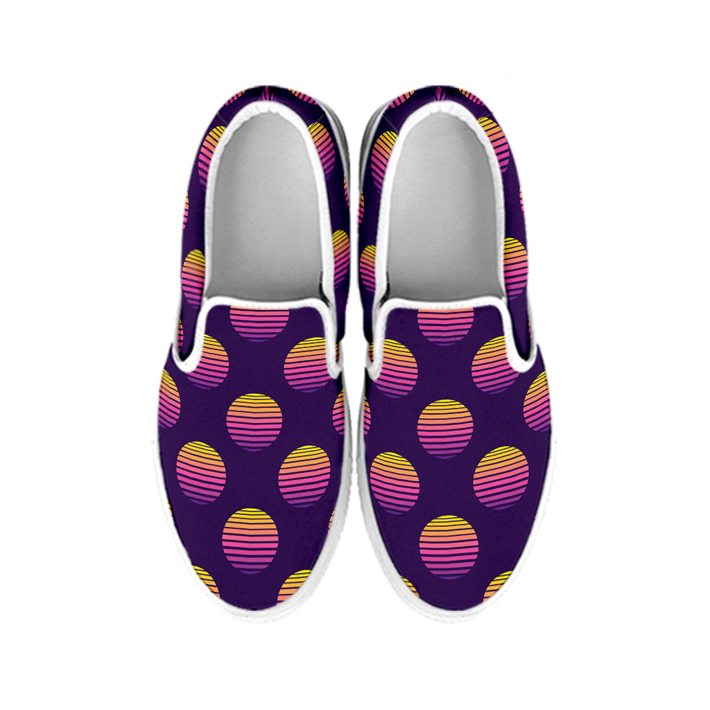 Retrowave Sunset Pattern Print White Slip On Shoes