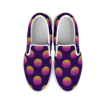 Retrowave Sunset Pattern Print White Slip On Shoes
