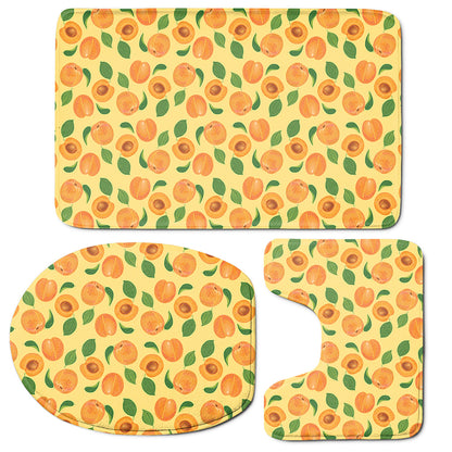 Ripe Apricot Fruit Pattern Print 3 Piece Bath Mat Set
