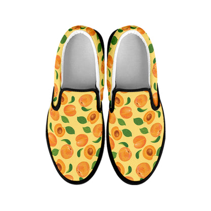Ripe Apricot Fruit Pattern Print Black Slip On Shoes