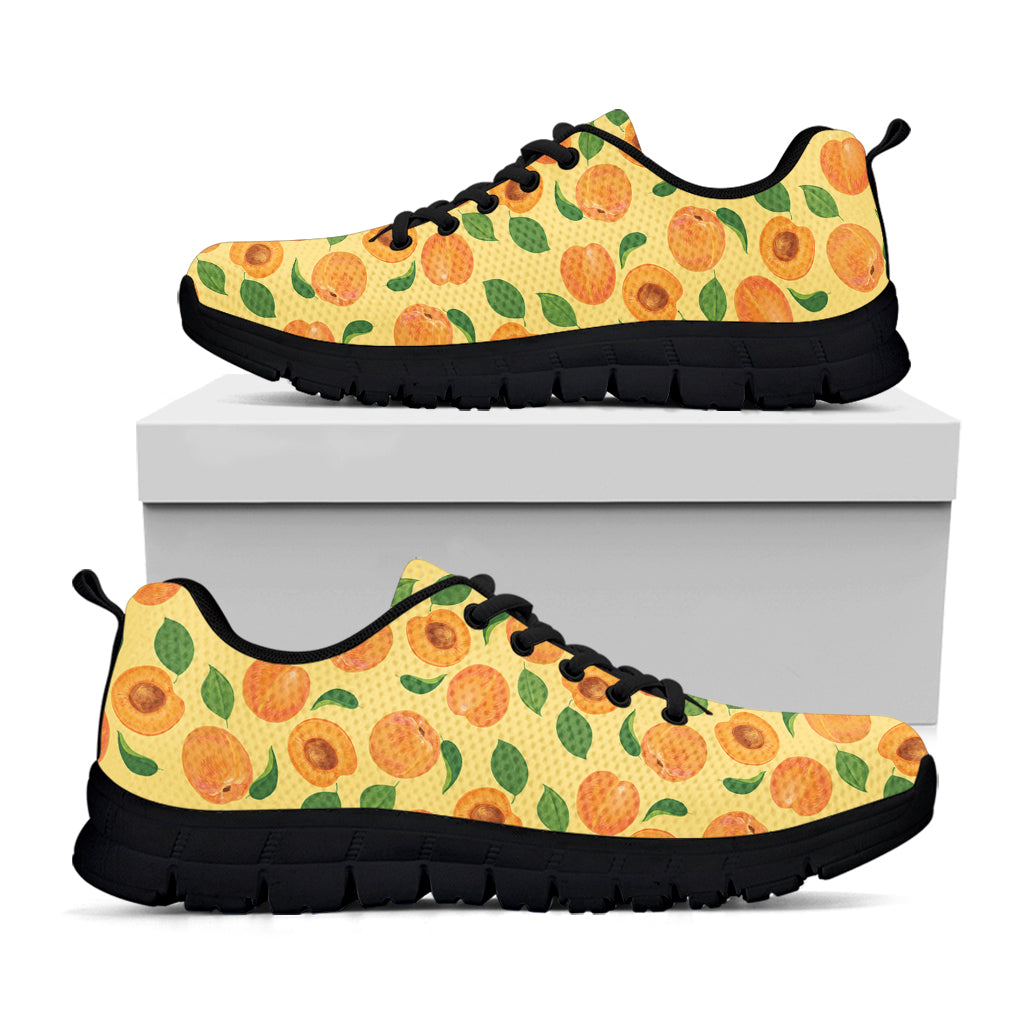 Ripe Apricot Fruit Pattern Print Black Sneakers