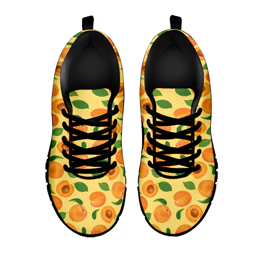 Ripe Apricot Fruit Pattern Print Black Sneakers