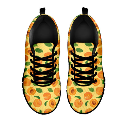 Ripe Apricot Fruit Pattern Print Black Sneakers