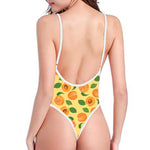 Ripe Apricot Fruit Pattern Print One Piece High Cut Swimsuit