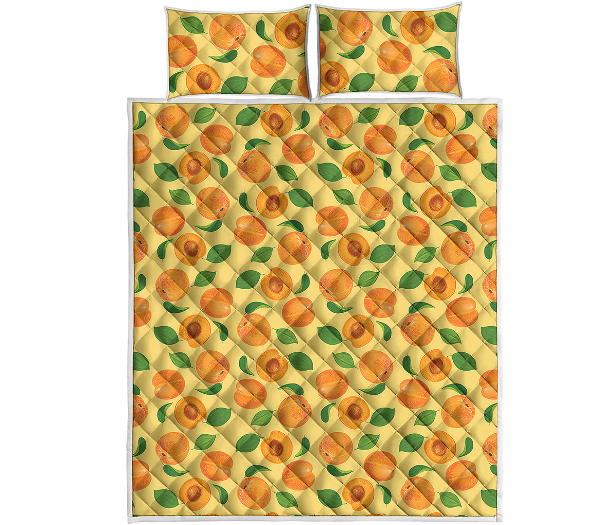 Ripe Apricot Fruit Pattern Print Quilt Bed Set