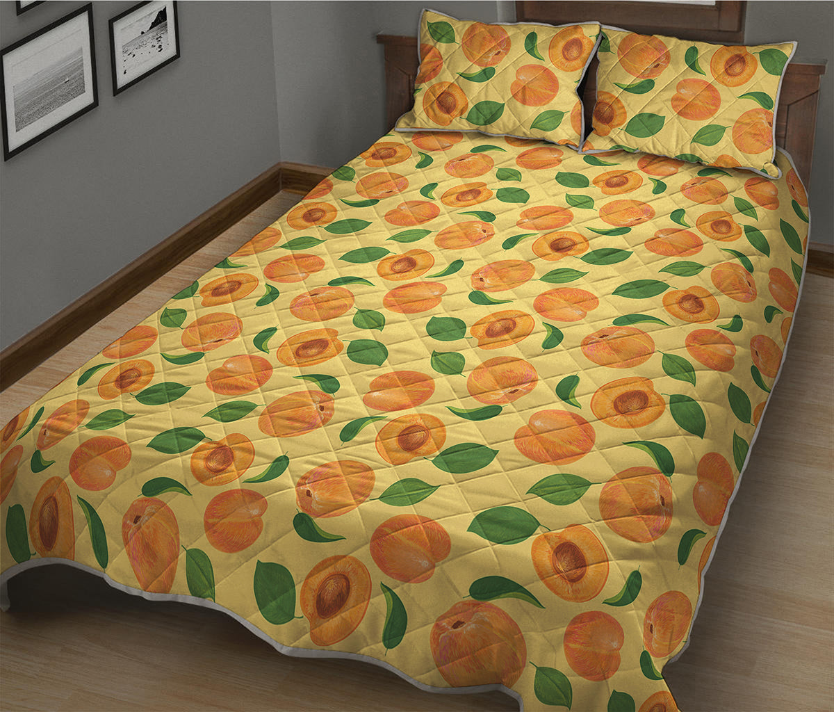 Ripe Apricot Fruit Pattern Print Quilt Bed Set