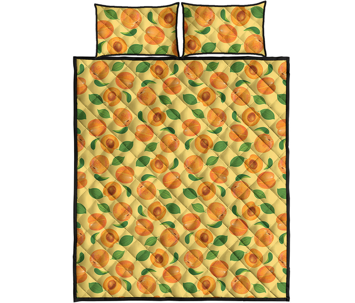 Ripe Apricot Fruit Pattern Print Quilt Bed Set