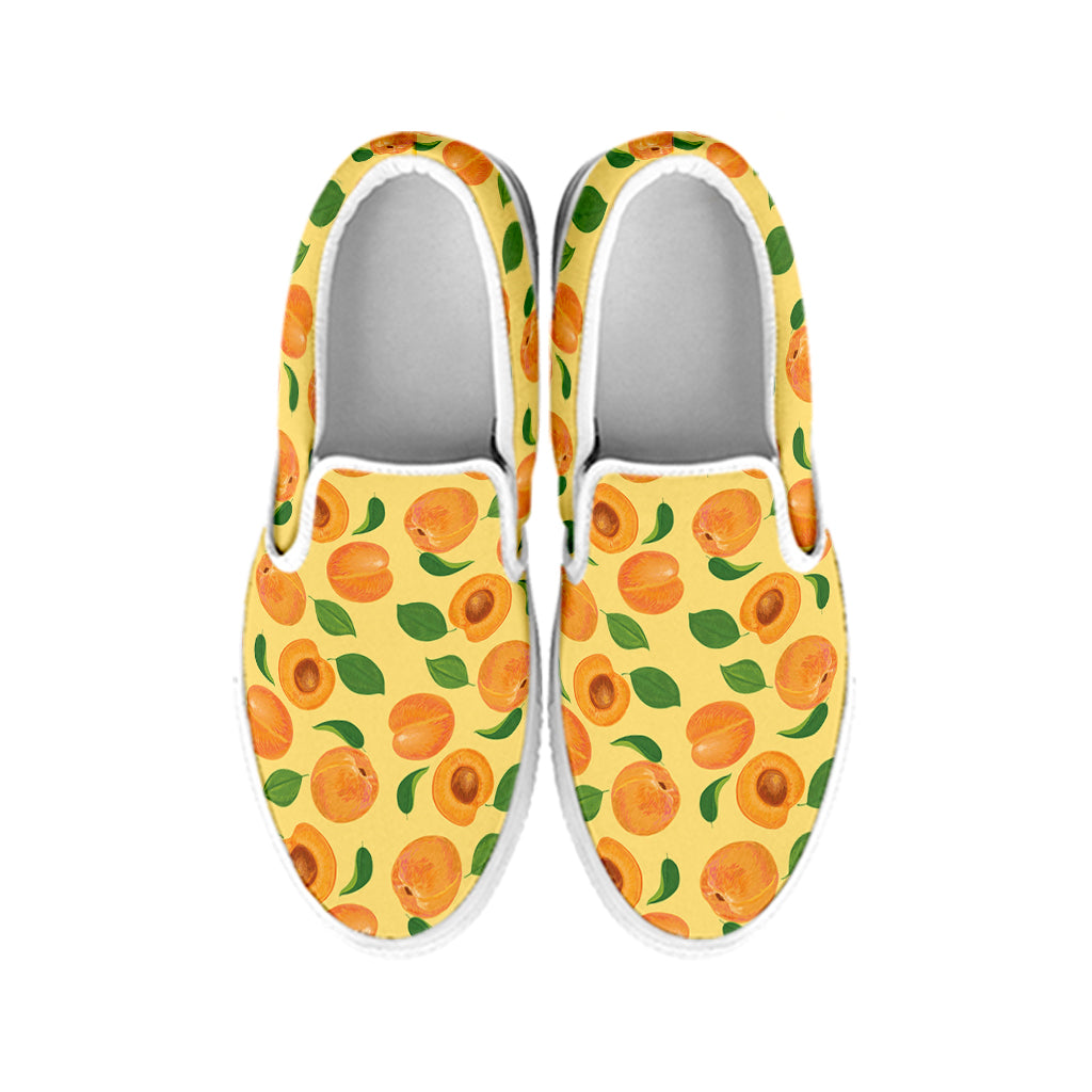 Ripe Apricot Fruit Pattern Print White Slip On Shoes