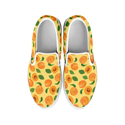 Ripe Apricot Fruit Pattern Print White Slip On Shoes