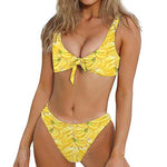 Ripe Banana Pattern Print Front Bow Tie Bikini