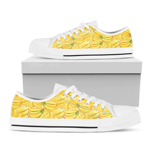 Ripe Banana Pattern Print White Low Top Shoes