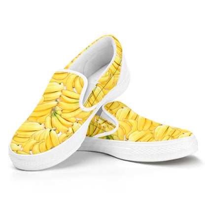 Ripe Banana Pattern Print White Slip On Shoes