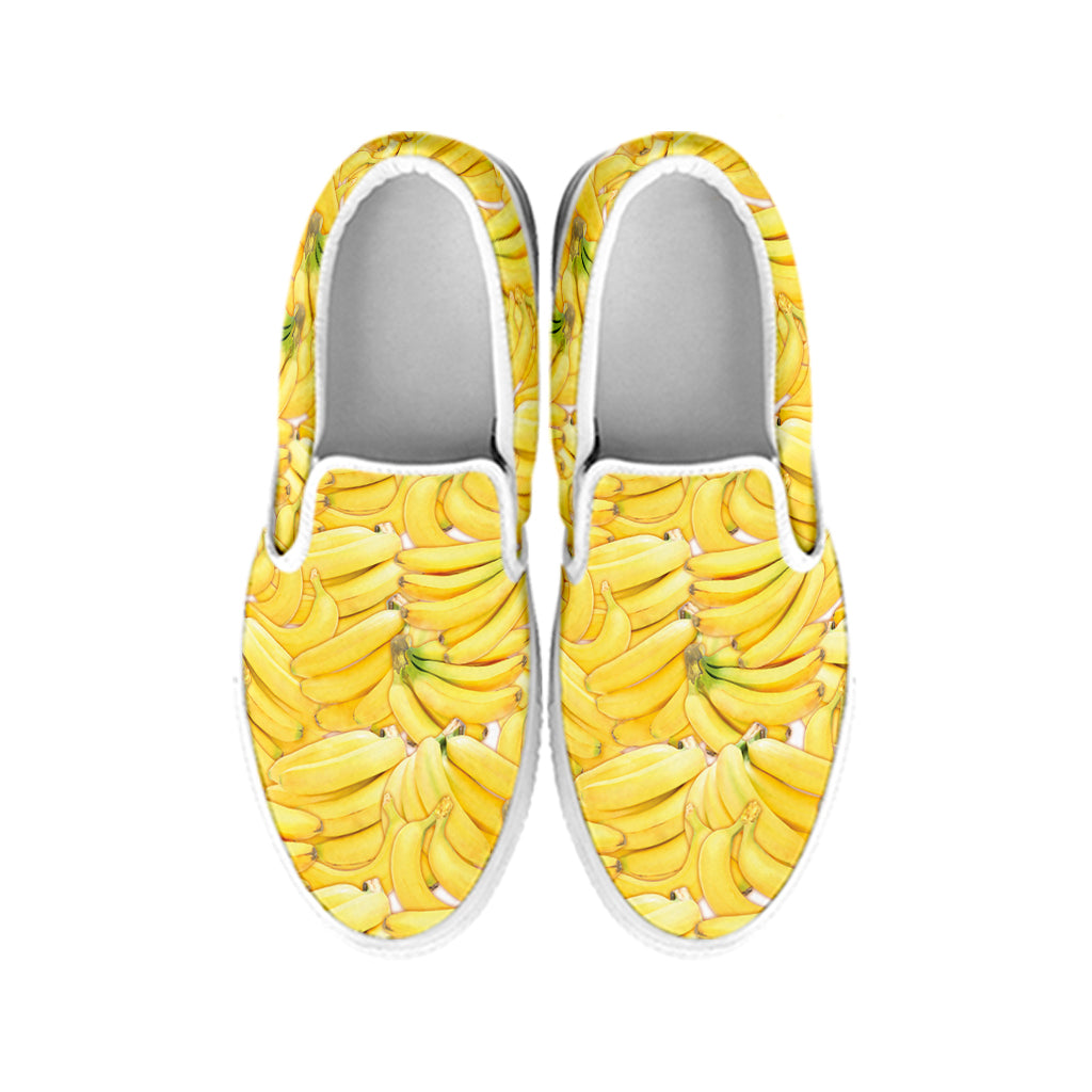 Ripe Banana Pattern Print White Slip On Shoes