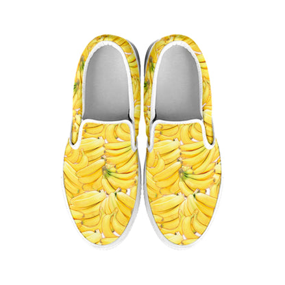 Ripe Banana Pattern Print White Slip On Shoes