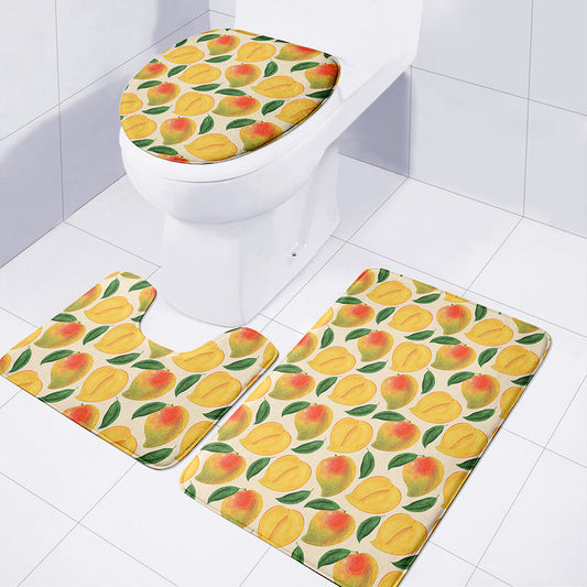 Ripe Mango Fruit Pattern Print 3 Piece Bath Mat Set