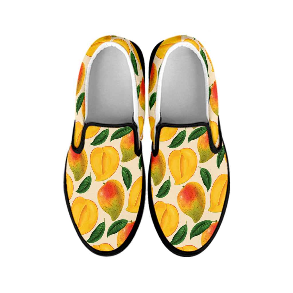 Ripe Mango Fruit Pattern Print Black Slip On Shoes