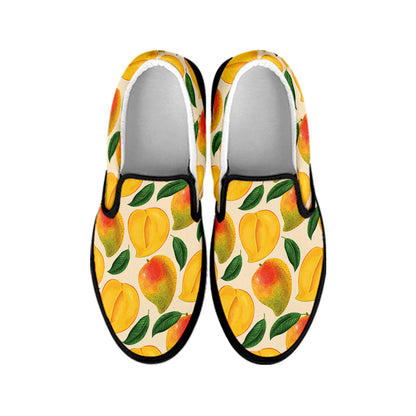 Ripe Mango Fruit Pattern Print Black Slip On Shoes