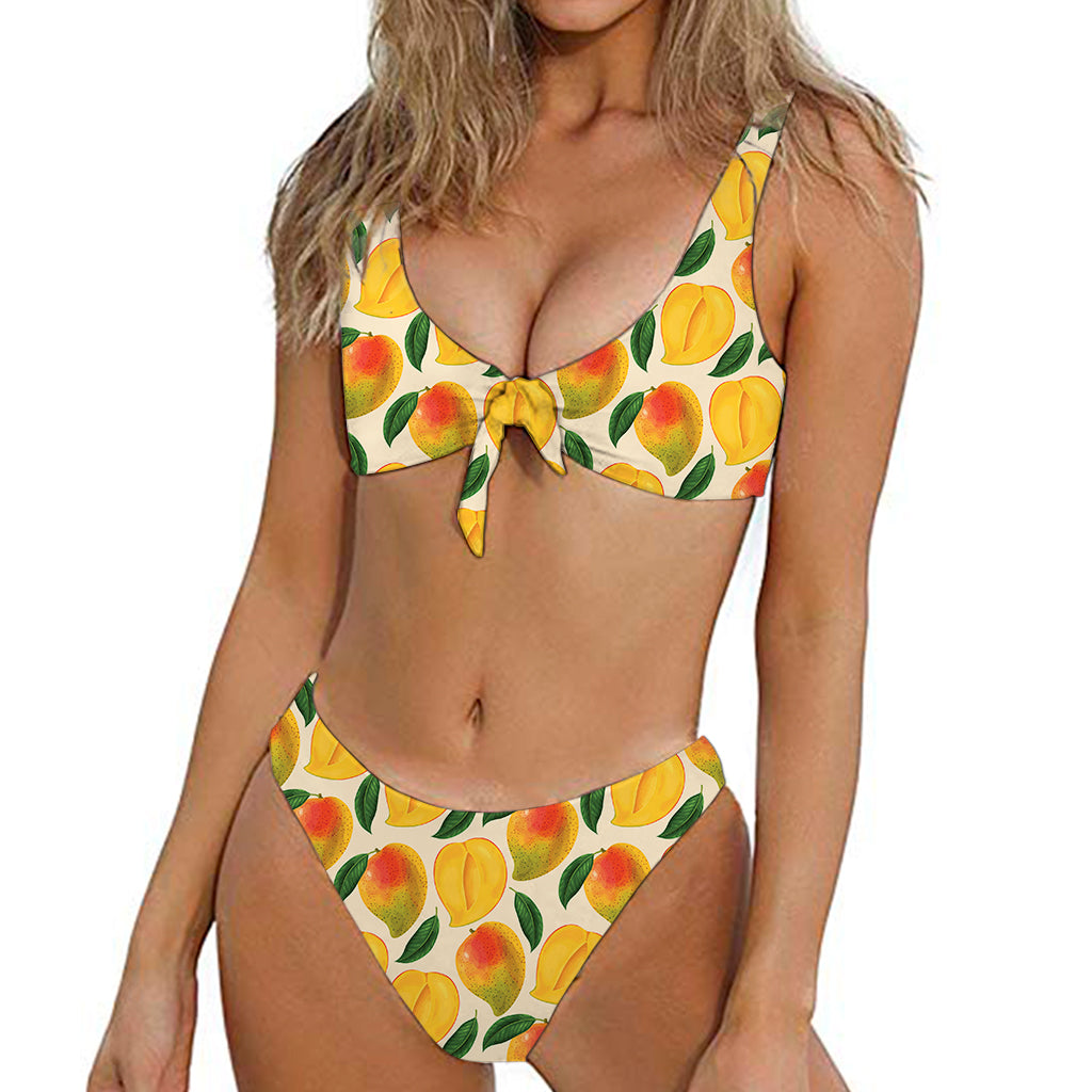 Ripe Mango Fruit Pattern Print Front Bow Tie Bikini