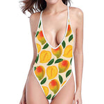 Ripe Mango Fruit Pattern Print One Piece High Cut Swimsuit
