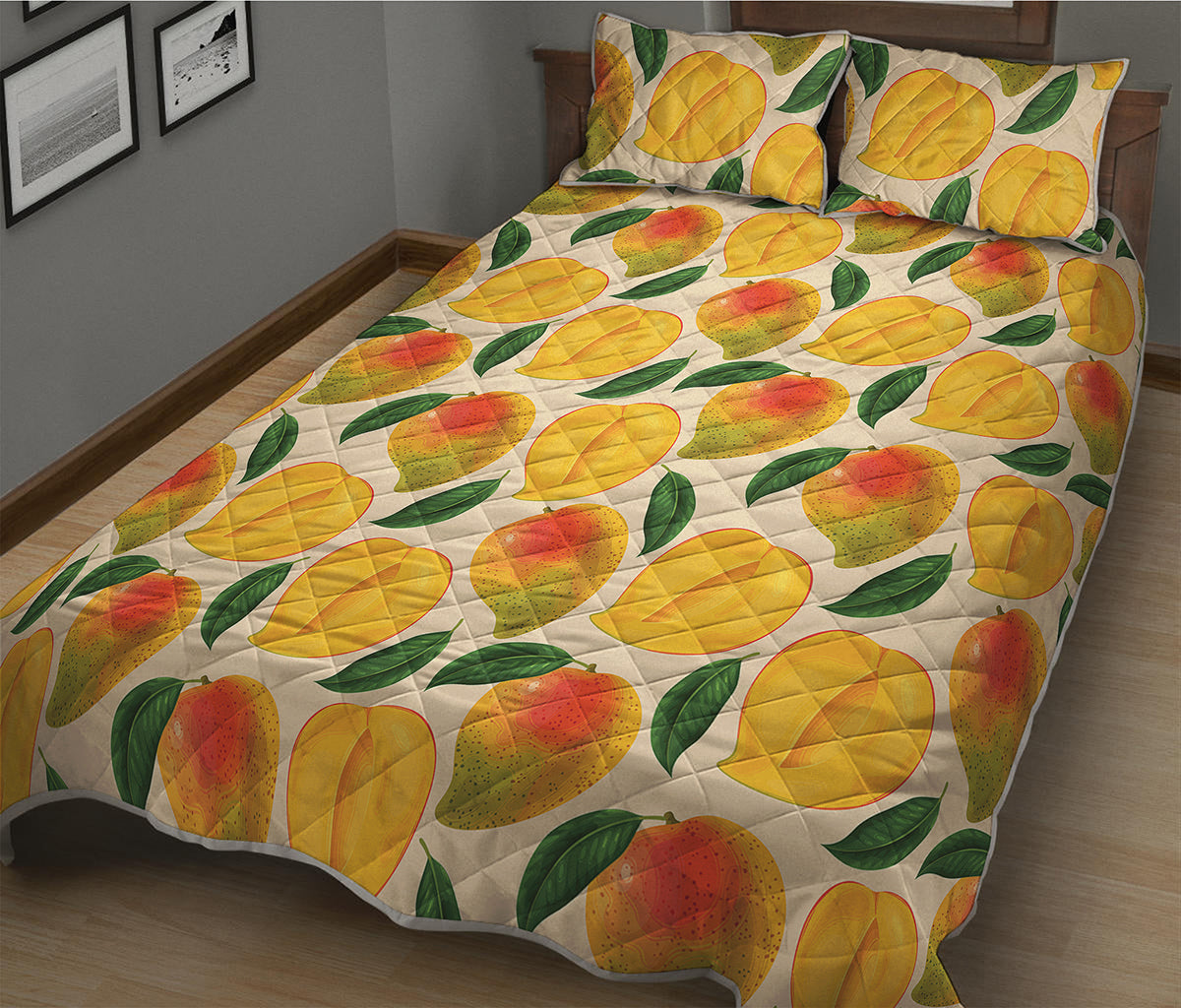 Ripe Mango Fruit Pattern Print Quilt Bed Set