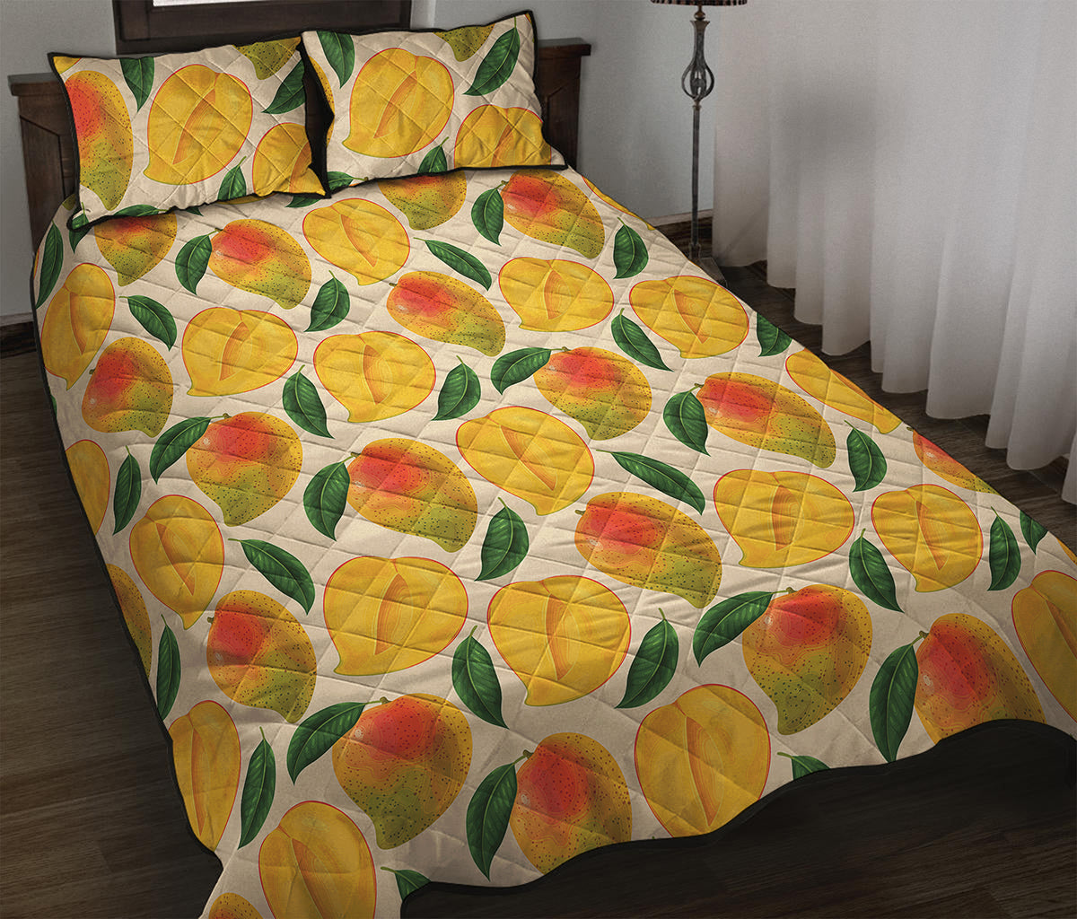 Ripe Mango Fruit Pattern Print Quilt Bed Set