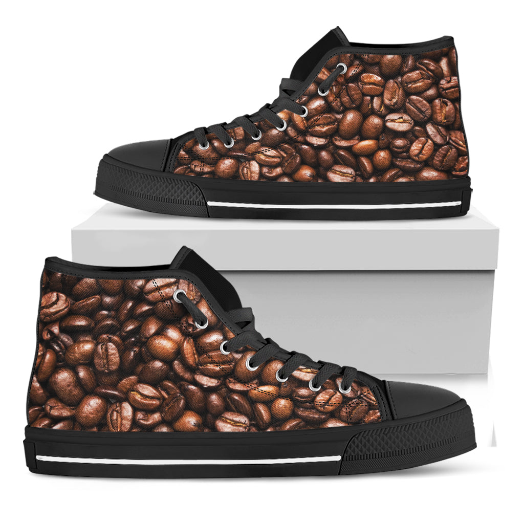 Roasted Coffee Bean Print Black High Top Shoes