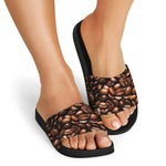 Roasted Coffee Bean Print Black Slide Sandals