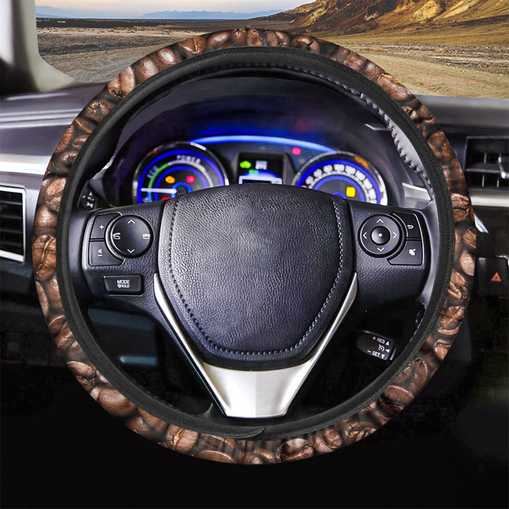 Roasted Coffee Bean Print Car Steering Wheel Cover