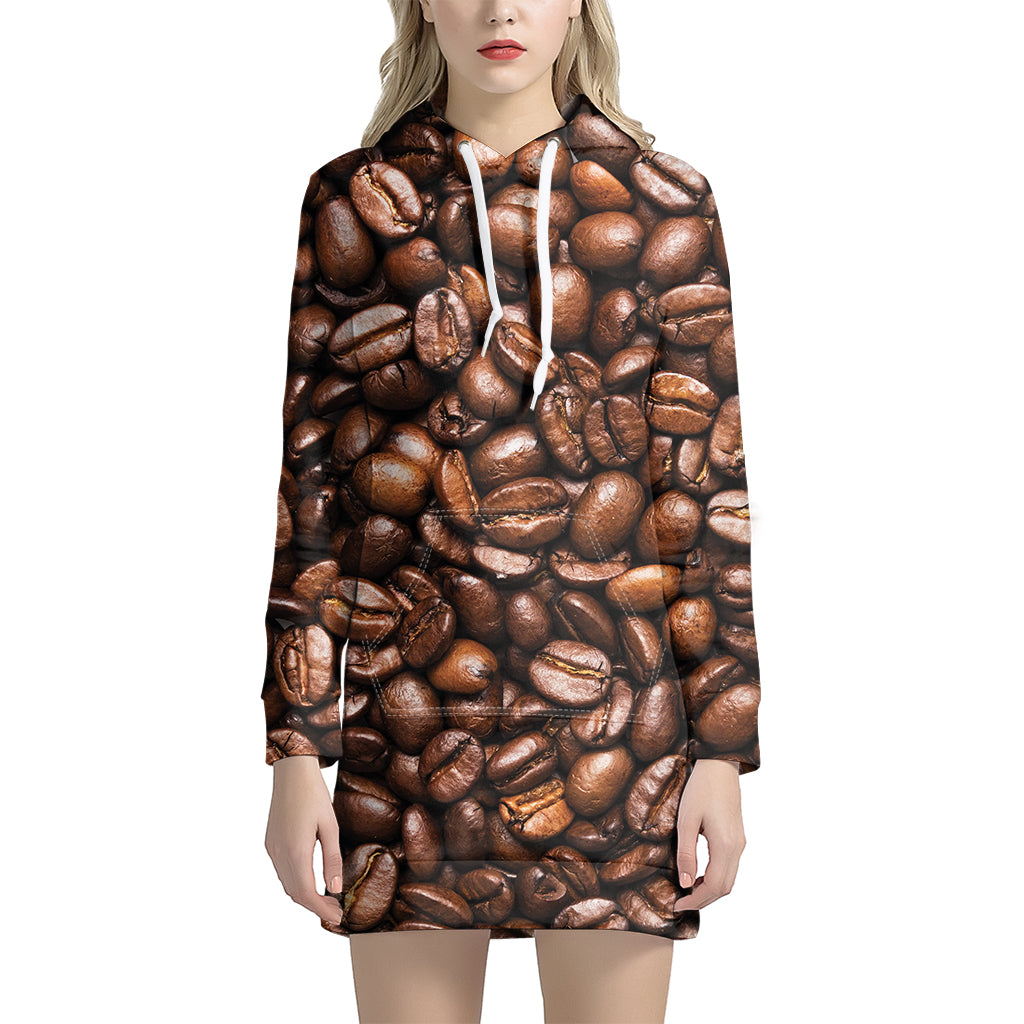 Roasted Coffee Bean Print Hoodie Dress