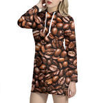 Roasted Coffee Bean Print Hoodie Dress