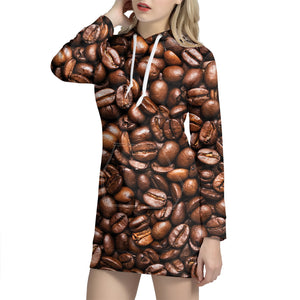 Roasted Coffee Bean Print Hoodie Dress