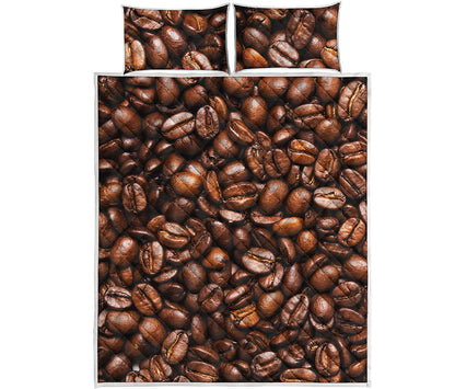 Roasted Coffee Bean Print Quilt Bed Set