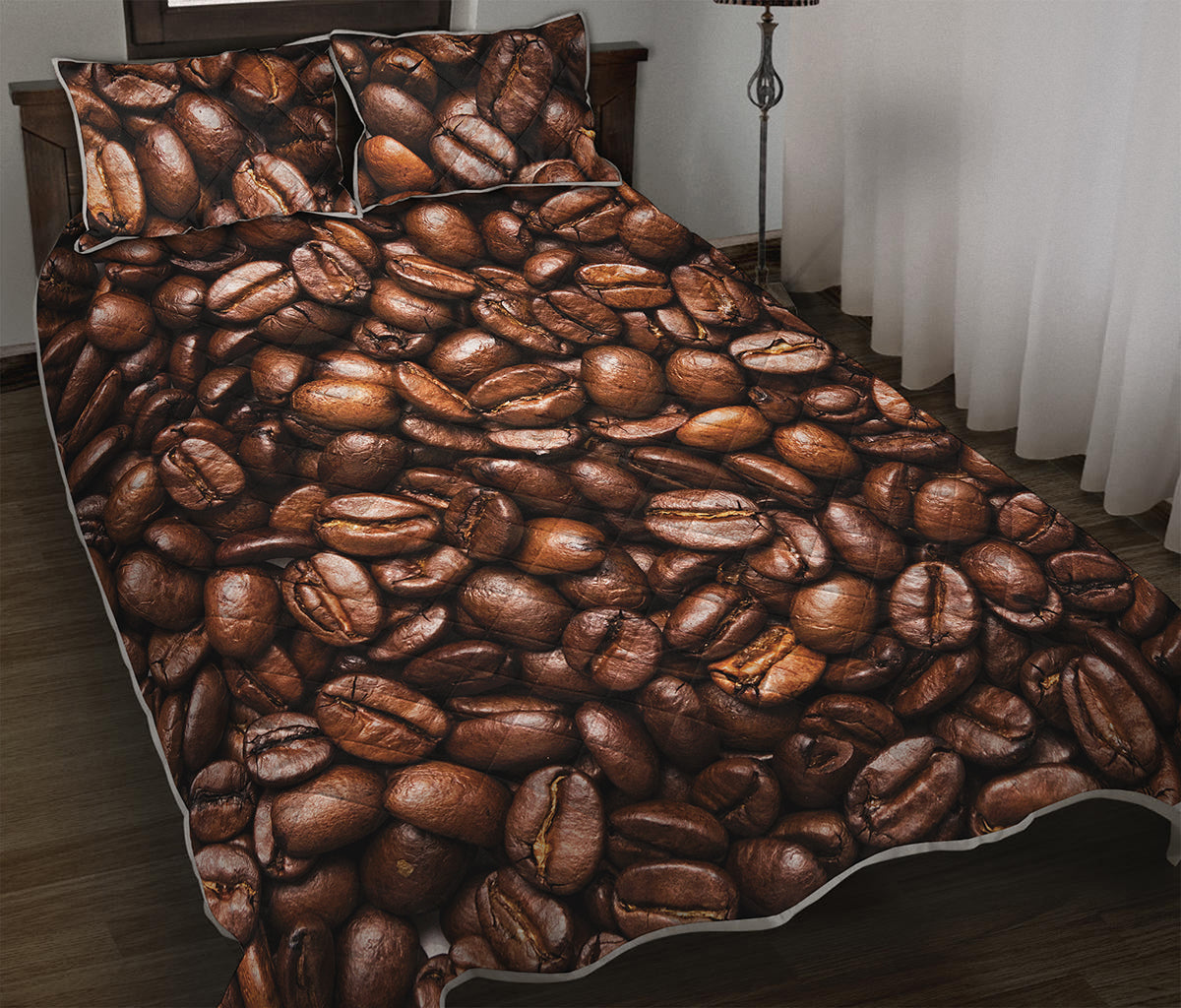 Roasted Coffee Bean Print Quilt Bed Set
