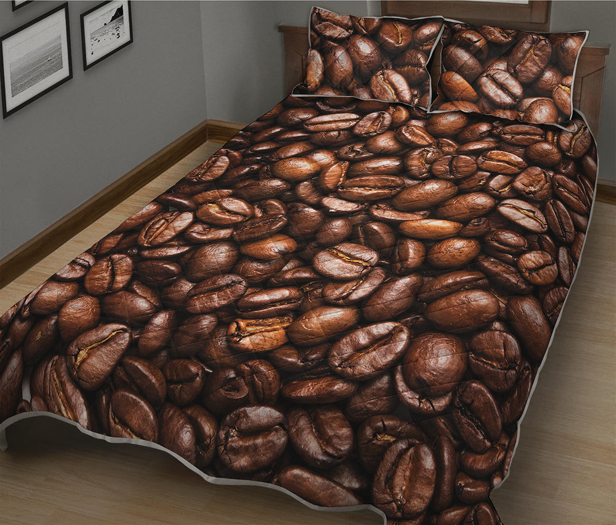 Roasted Coffee Bean Print Quilt Bed Set