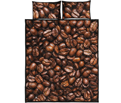 Roasted Coffee Bean Print Quilt Bed Set