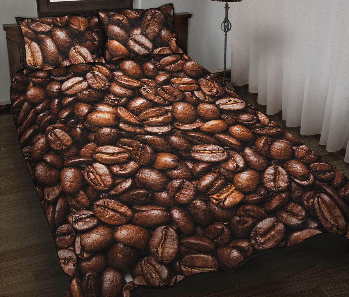 Roasted Coffee Bean Print Quilt Bed Set