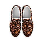 Roasted Coffee Bean Print White Slip On Shoes