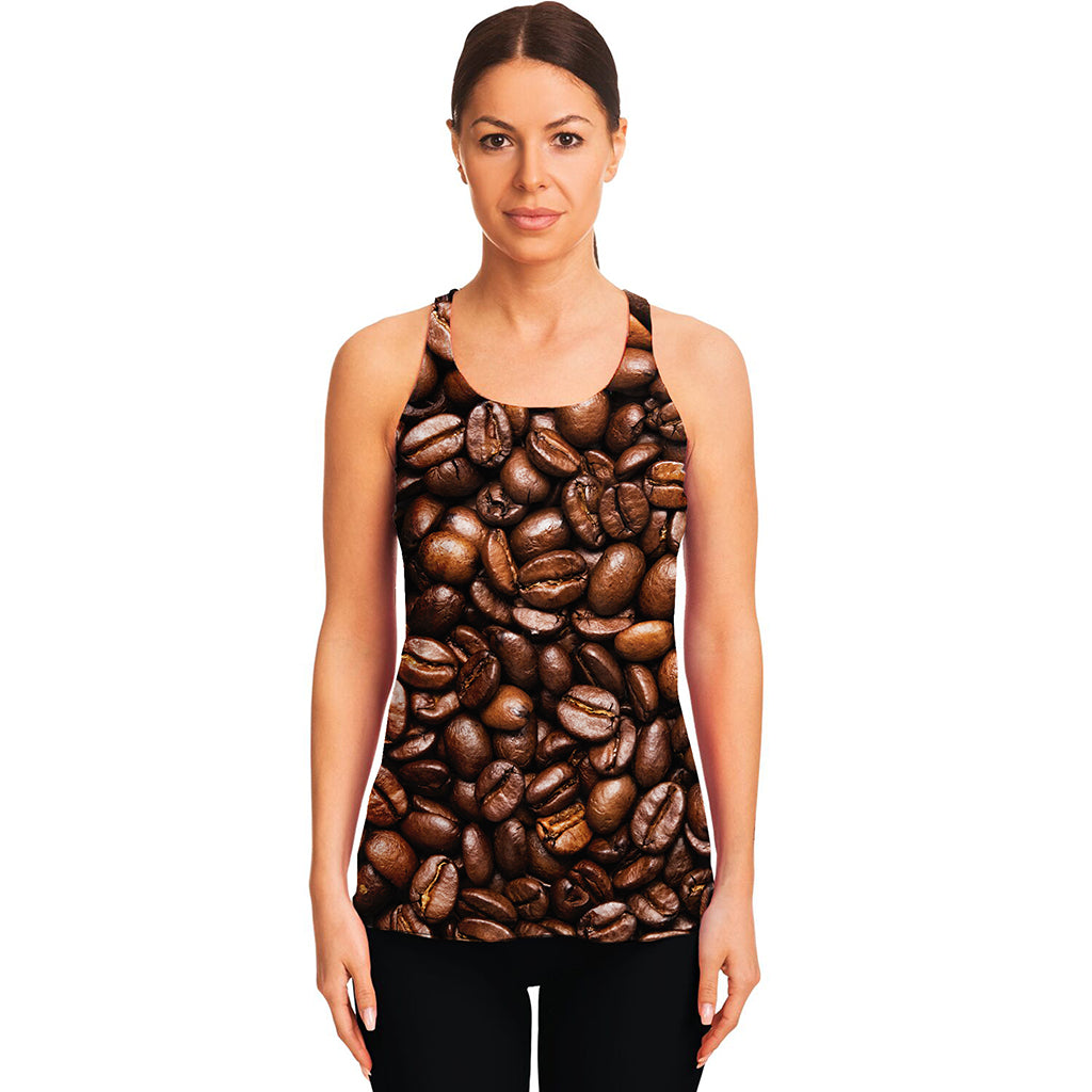 Roasted Coffee Bean Print Women's Racerback Tank Top