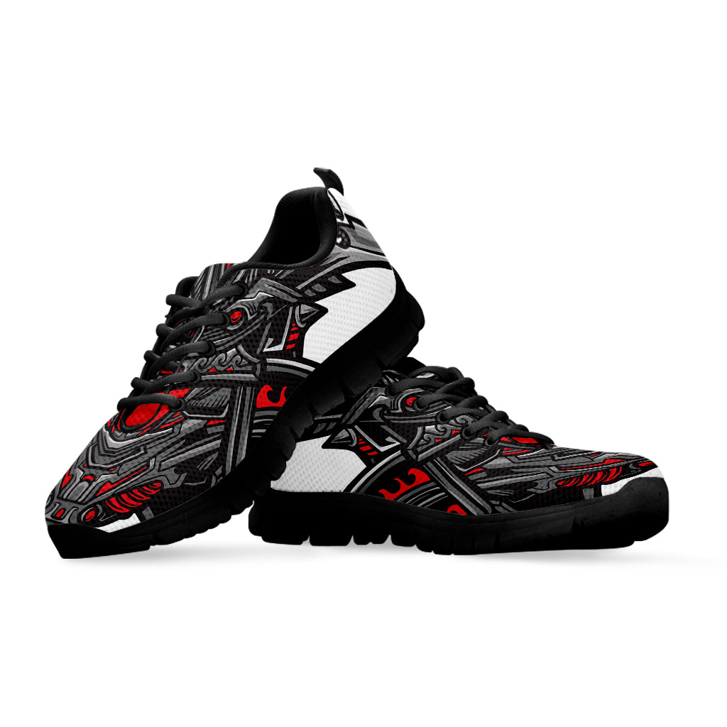 Robot Samurai Mask Print Black Sneakers
