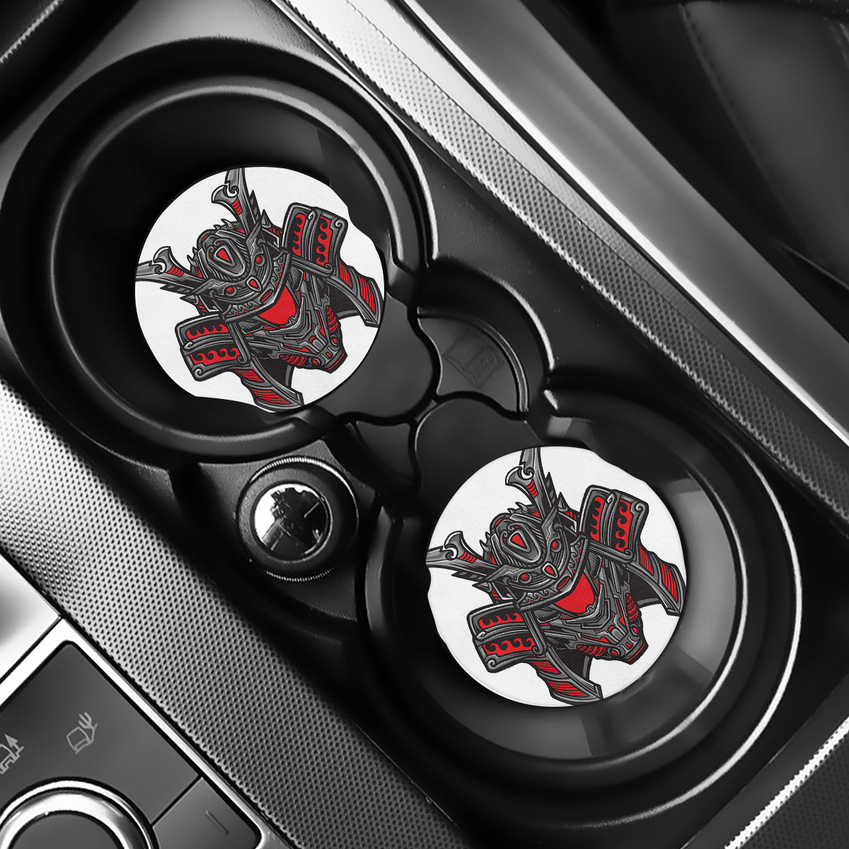 Robot Samurai Mask Print Car Coasters