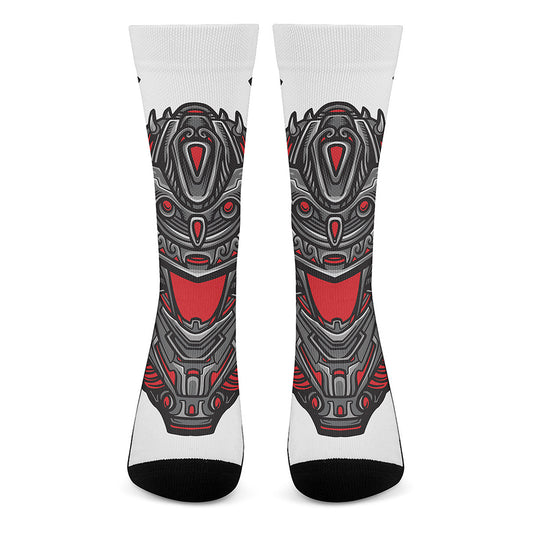 Robot Samurai Mask Print Crew Socks