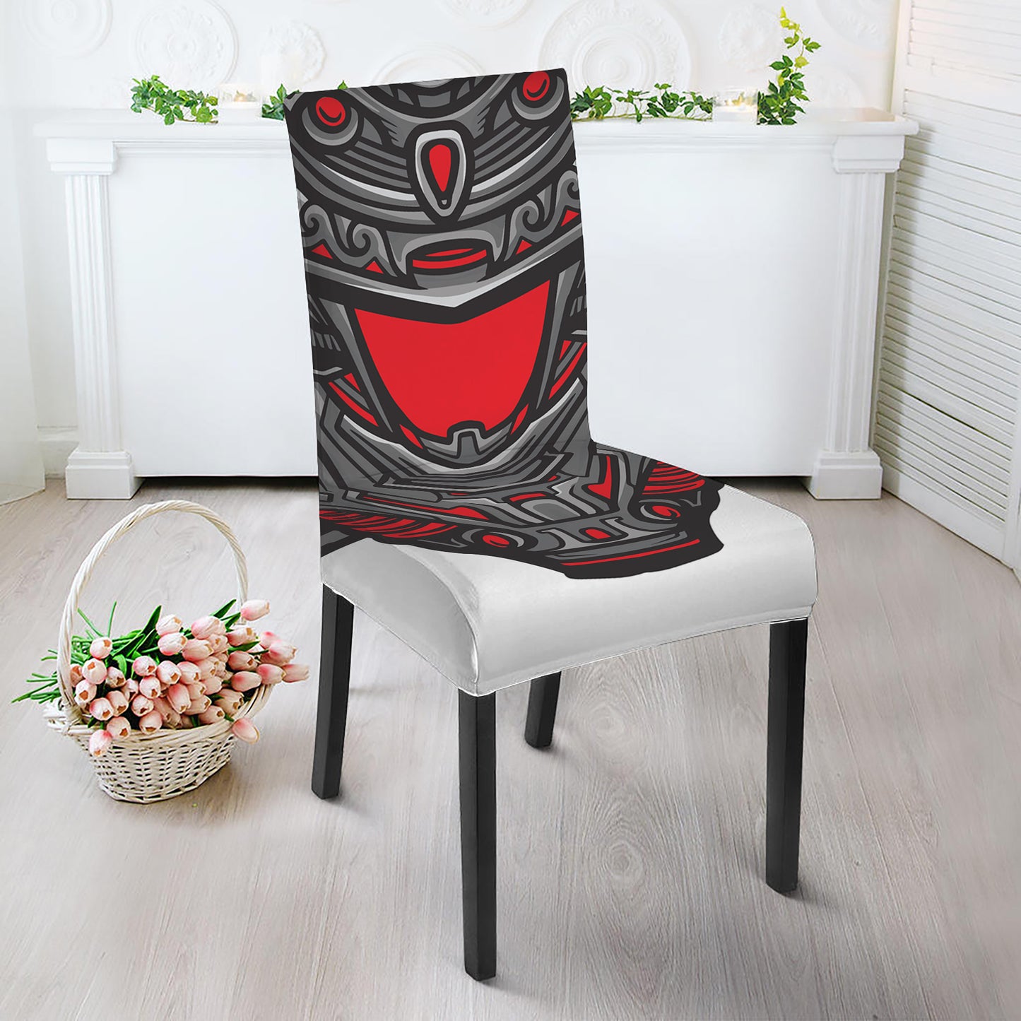 Robot Samurai Mask Print Dining Chair Slipcover