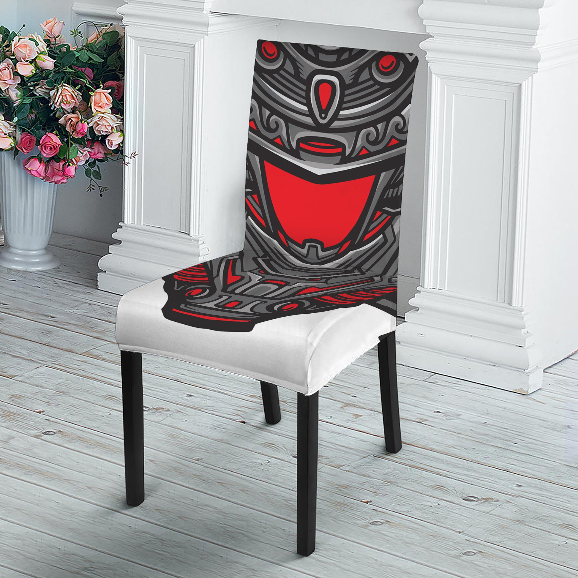 Robot Samurai Mask Print Dining Chair Slipcover