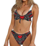 Robot Samurai Mask Print Front Bow Tie Bikini