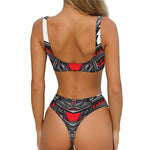 Robot Samurai Mask Print Front Bow Tie Bikini