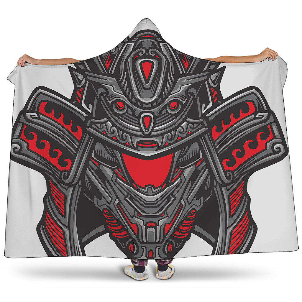 Robot Samurai Mask Print Hooded Blanket