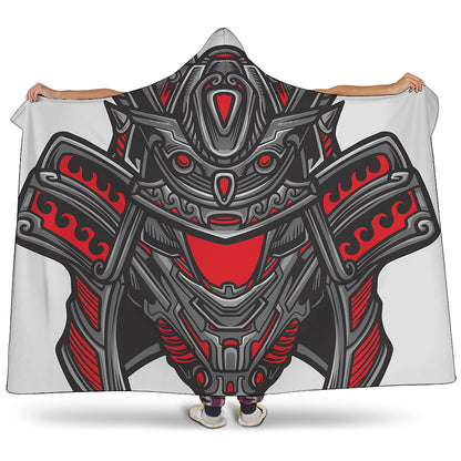 Robot Samurai Mask Print Hooded Blanket
